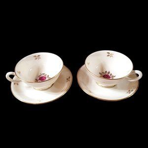 Lenox Rhodora Fine China Set Cup & Saucers P471 Pink Rose Gold Leaf